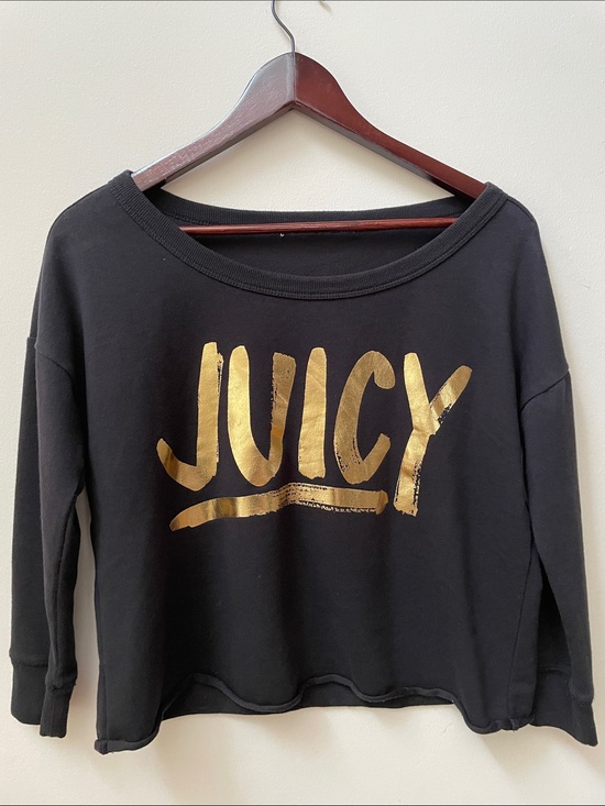 Juicy Couture Tops - Juicy Couture Cropped Cutoff Black Sweatshirt with Metallic Gold 'JUICY' Logo